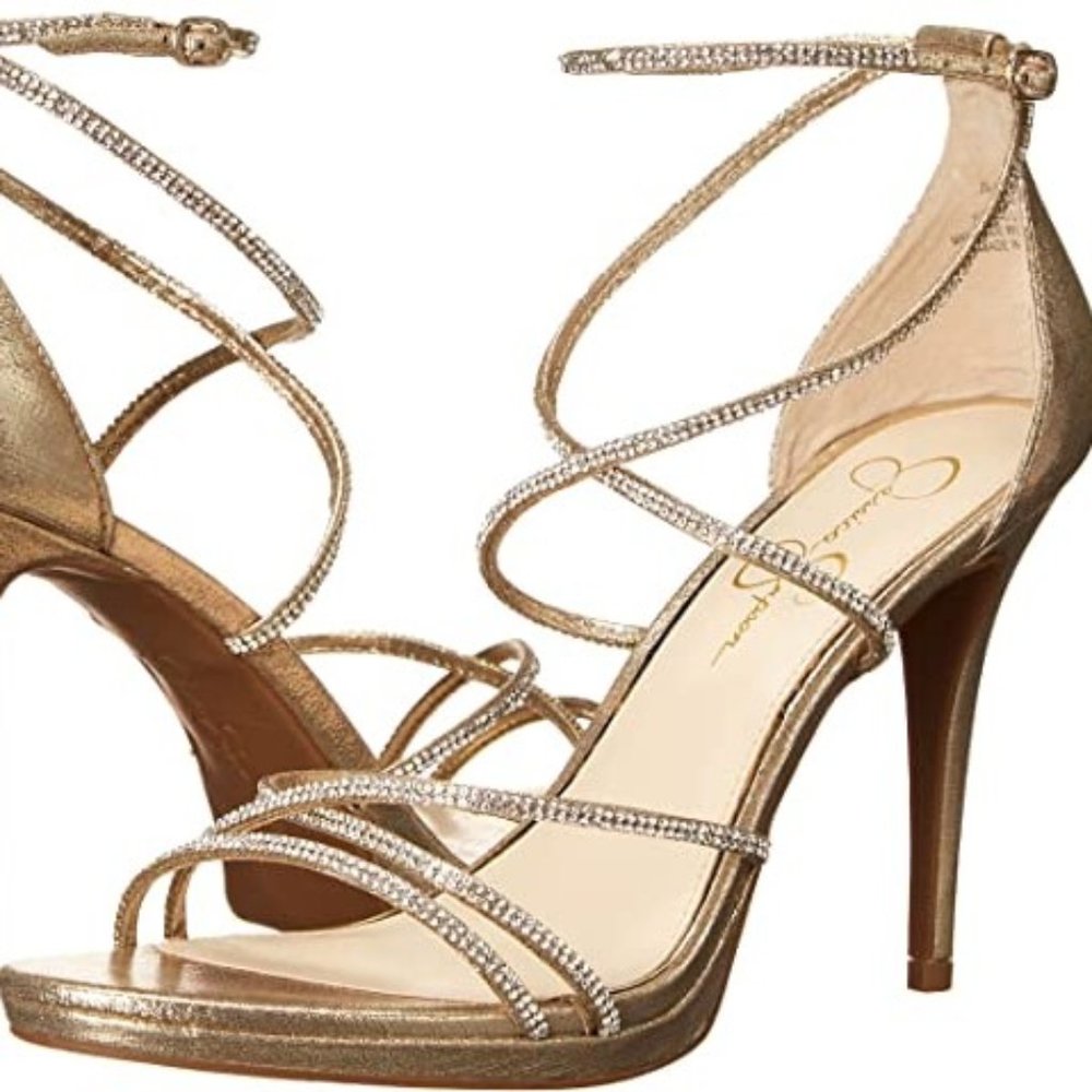 Jessica Simpson, Metallic Rhinestone Ankle Strap Strappy Dress Sandals